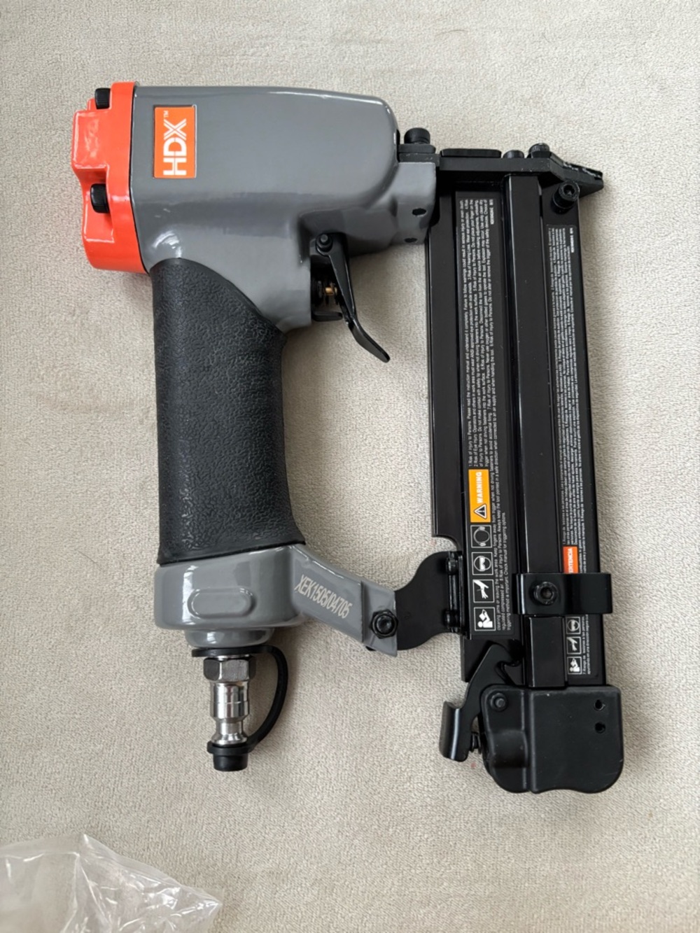 HDX Pneumatic Brad Nailer in Gray and Black with Orange Accents